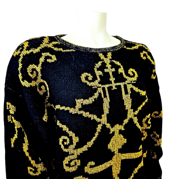 VTG 80's Black & Gold Long Sleeve Tunic Sweater - Picture 4 of 4